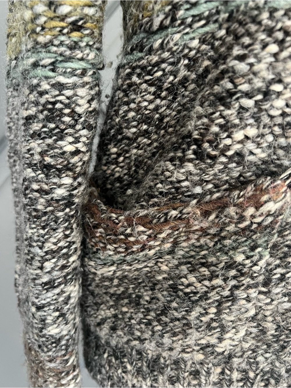 Wilfred Multicolor Gray Brown Olive Knit Shawl Collar Cardigan - Picture 3 of 9